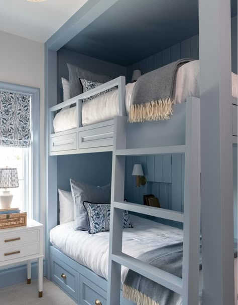 Beach House Bunk Room, Built In Bunk Beds, Kids Bedroom Makeover, Bunk Room Ideas, Custom Bunk Beds, Bunk Bed Rooms, Bed Nook, Bedroom Nook, Bunk Beds Built In