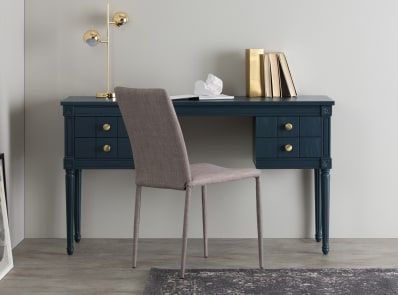 Bourbon Vintage Desk, Dark Blue Affordable Desk, Office Desk Designs, Chic Desk, Classical Interior, Desk Styling, Desk Inspiration, Furniture Update, Diy Deco, Office Room Decor