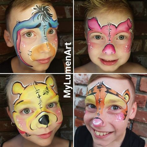 Winnie the Pooh Face Paint Characters, Tigger Makeup, Bear Face Paint, Face Painting Images, Animal Face Paintings, Face Painting Tips, Girl Face Painting, Face Painting Easy, Kids Face Paint