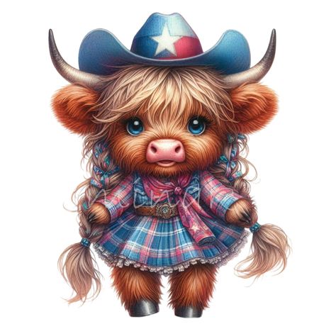 Cow Clip Art, Farm Animal Clipart, Scottish Cow, Cute Highland Cow, Cow Clipart, Cow Canvas, Art Printables, Cow Art, Fabric Panel