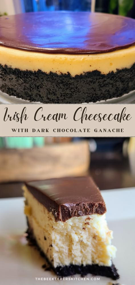 Irish Cheesecake, Irish Cream Desserts, Cheesecake With Chocolate Ganache, Irish Cream Cheesecake, Irish Cream Cake, Cream Desserts Recipes, Dessert Shooters Recipes, Boozy Baking, Cheesecake With Chocolate