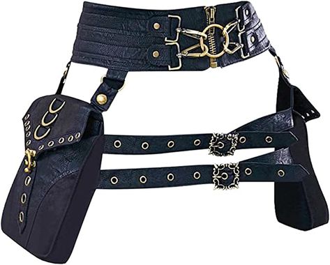 Steampunk Waist Bag, Rave Halloween, Pirate Accessories, Hip Pouch, Steampunk Leather, Nice Belts, Motorcycle Bag, Leg Bag, Festival Costumes