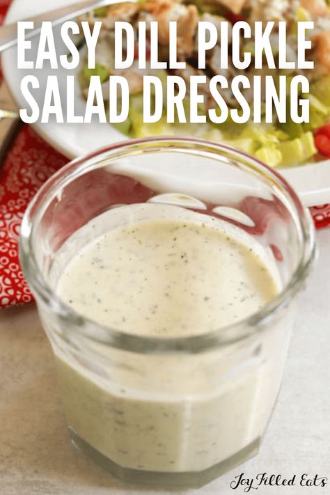 This Dill Pickle Salad Dressing is a dream come true! If you're a salad fan, you're not going to want to miss out on this. It's an easy dressing recipe that adds so much flavor! Dill pickle dressing is ready in less than 5 minutes of time and made with common ingredients! Dill Pickle Slaw Recipe, Dill Paste Recipe, Dill Pickle Ranch Dressing, Dill Pickle Dressing Recipe, Pickle Juice Salad Dressing, Dill Pickle Salad Dressing, Pickle Salad Dressing, Dill Pickle Juice Recipe, Dill Pickle Dressing