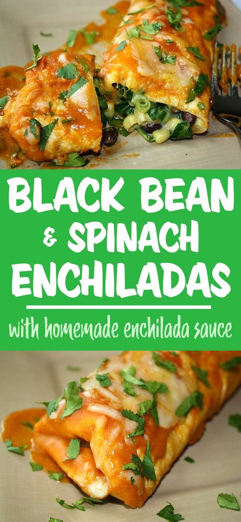 Black Bean Spinach Enchiladas Enchiladas Vegan, Enchiladas Mexicanas, Enchiladas Easy, Garden Grazer, Spinach Enchiladas, Vegetarian Enchiladas, Homemade Enchilada Sauce, Homemade Enchiladas, Vegan Black Bean