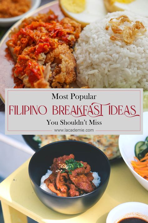 A Filipino breakfast is a delicious spread of rice, meats, sauces, veggies & warm beverages, showcasing the rich culinary heritage of the Philippines. Start your day with flavor and energy. Breakfast Ideas Filipino Style, Filipino Breakfast Aesthetic, Filipino Breakfast Ideas, Rice With Eggs, Silog Meals, Lutong Pinoy, Breakfast Rice, Filipino Breakfast, Filipino Cuisine