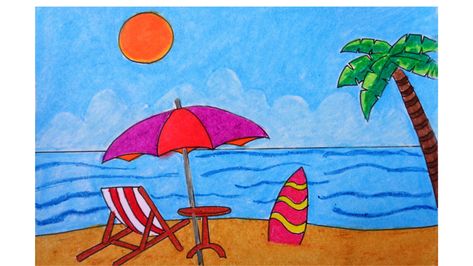 Check out how to draw Summer Season Scenery drawing using oil pastels  #oilpastels #art #summer #summerseason #sun #beach #vector #drawing #heat #cool #holiday Summer Season Drawing, Summer Drawing Ideas, Easy Painting For Kids, Summer Drawings, Scene Drawing, Moon Painting, Small Drawings, Book Drawing, Drawing For Beginners