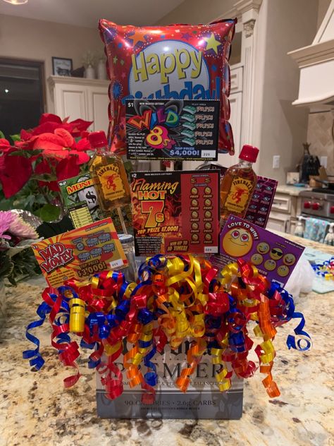 Husband 38 Birthday Ideas, Lottery Ticket Birthday Cake, Lottery Ticket Bouquet Birthday, Scratcher Bouquet Lottery Tickets, Lottery Tickets Gift Ideas Birthdays, Lottery Ticket Cake, Lottery Ticket Gift Ideas, Lottery Ticket Bouquet, Candy Tower