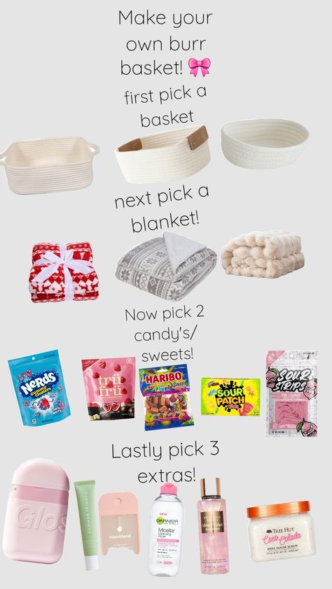 Pick your own burr basket 🫶💗 #viral #burrbasket #burrbasketinspo #wishlist #girlhood #cute Xmas Gift Baskets, Burr Basket, Sour Patch, Xmas Gifts, Sugar Scrub, Gift Baskets, Make Your Own, Baskets, Birthday Gifts