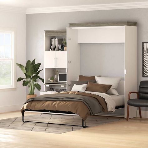 white 1 Fold Out Bed, Small Shelving Unit, Murphy Bed Sofa, Bed And Storage, Full Murphy Bed, Multifunctional Room, Fold Out Desk, Murphy Wall Beds, Murphy Bed Desk