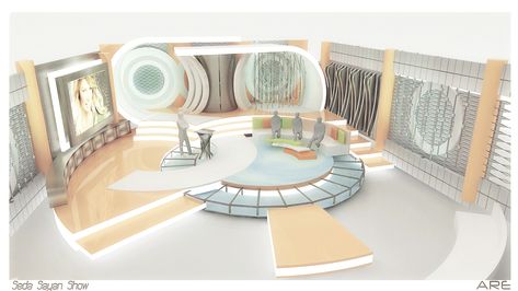 Interior Architecture Sketch, Tv Set Design, Furniture Design Sketches, Stage Set Design, Interior Design Sketches, Tv Set, Tv Design, Tv Sets, Stall Designs