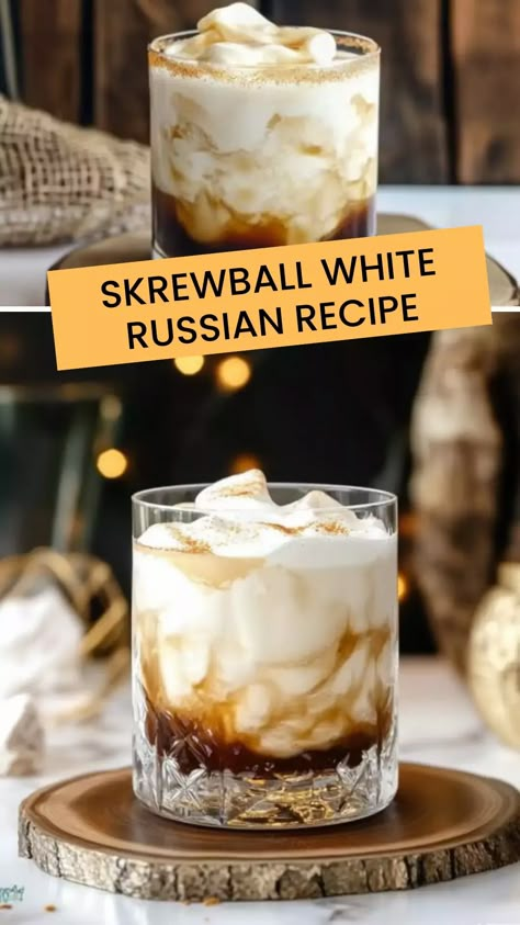 Skrewball White Russian recipe: a creamy cocktail with a nutty twist, blending peanut butter whiskey, coffee liqueur, and cream. Savory Pretzels, Blueberry Iced Coffee, White Russian Recipe, Gummy Sharks, Peanut Butter Whiskey, White Russian Recipes, Whiskey Cream, Rich Cheesecake, Creamy Cocktails