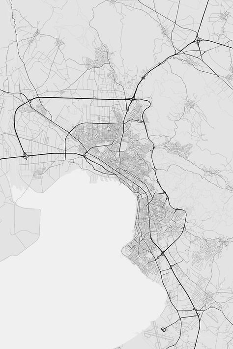 Thessaloniki, Greece Map. (Black on white) by Graphical-Maps Architecture Mapping Graphics, Engineering Aesthetic, City Map Drawing, Cartography Art, Urban Mapping, Map Diagram, Greece Map, Architecture Mapping, Asia Map