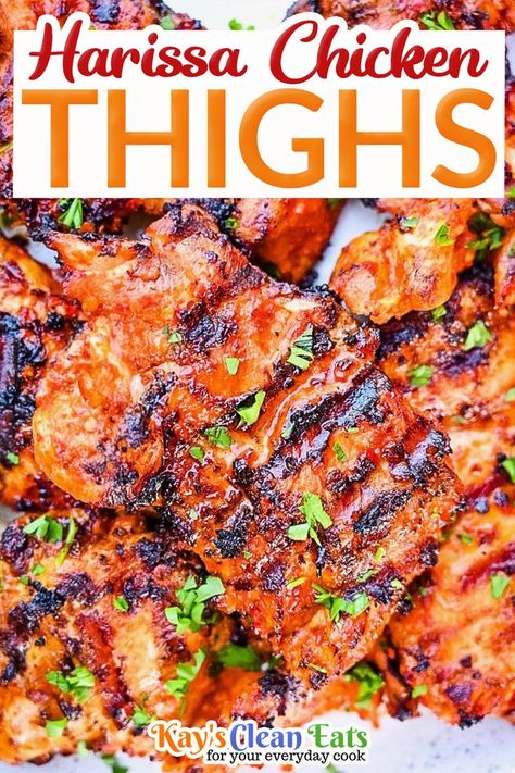 Harissa Orange Chicken Thighs, Harissa Chicken Thighs, Spicy Chicken Thigh Recipes, Summer Chicken Thigh Recipes, Grilled Chicken Thighs Boneless, Chicken Legs In Air Fryer, Chicken Thighs Crockpot, Grill Chicken Thighs, Chicken Thighs Instant Pot