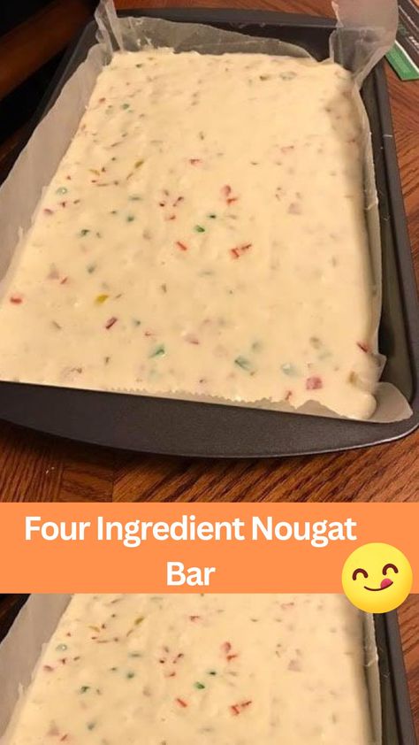 Nougat With Marshmallow, Easy Nougat Bars, Nugart Bars Just 3 Ingredient, Nougat Bars Recipe, Ninimomo Bars Recipe, 4 Ingredient Nougat Bars, Four Ingredient Nougat Bars, Marshmallow Nougat Recipe, White Chocolate Chip Recipes