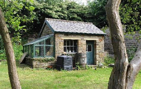 Small Stone Cottage, Brick Shed, Humble House, Nantucket Cottage, Ireland Cottage, Oak Framed Buildings, Backyard Buildings, Stone Cottage, Tiny House Cabin