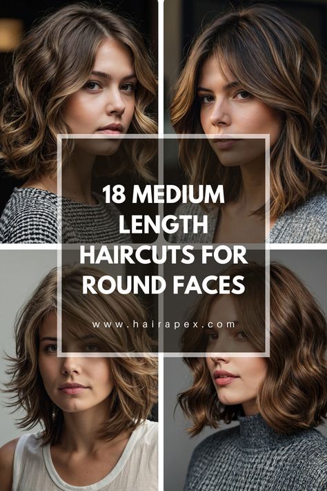 Don’t miss these 18 must-try medium-length haircuts for round faces. From bold bobs to flowing layers, these looks are stunning and practical. Try one for your next style update! #MediumLengthHair #RoundFaceInspiration #HairStyling Round Face Haircuts Layers, Medium Haircuts For Oval Face, Round Face Shape Hairstyles For Women, Haircut For Round Face Shape Short, Haircut For Round Face Shape Women, Mid Length Hair With Layers Round Face Over 40, Medium Hairstyles Round Face, Haircuts For A Round Face Medium, Long Bob Round Face Fine Hair