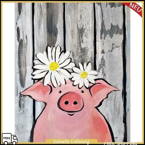 Kids Canvas Painting, Drawing Kit, Pig Painting, Paint Night Ideas, Paint Party Ideas, Pig Art, Paint Parties, Simple Canvas Paintings, Paint Nite