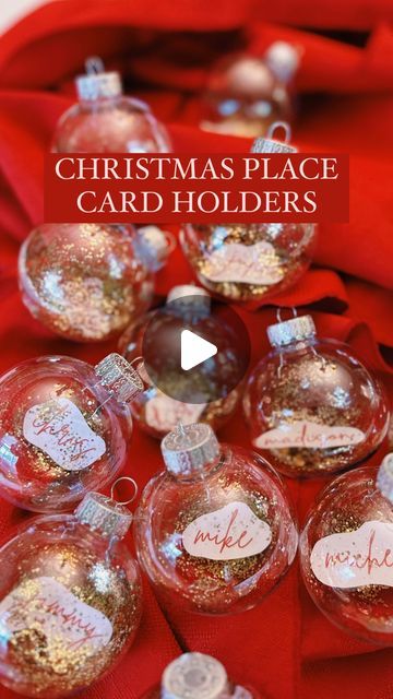 Kerra Lynn Looks on Instagram: "Loving these glitter ornament Christmas place card holders ✨  #placecard #christmasdiy #christmastable #holidayseason #holidayinspo #christmasinspo #diy #placecards #placesetting #tabledecor" Diy Christmas Place Cards, Diy Place Card Holders, Place Card Holders Diy, Christmas Place Card Holders, Christmas Place Cards, Christmas Place, Glitter Ornaments, Christmas Inspo, Place Card