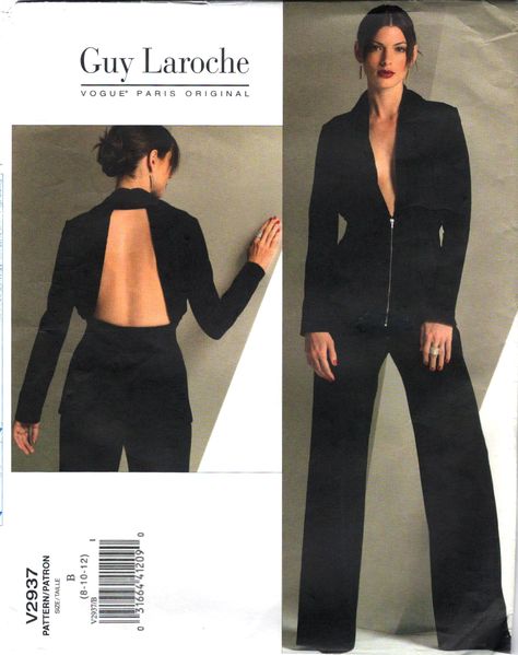 Vogue V2937 Backless Jacket, Best Oscar Dresses, Pants Sewing, Pants Sewing Pattern, Vogue Sewing, Vogue Pattern, Guy Laroche, Vogue Patterns, Pattern Library