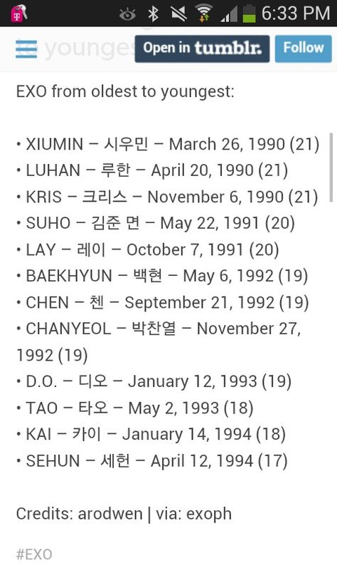 Exo birthdays. The ages on the chart are off. Exo Birthday List, Exo Birthdays, Kpop Birthday, Birthday Kpop, Nama Korea, Exo Facts, Exo 12, Exo Luhan, Exo Ot12