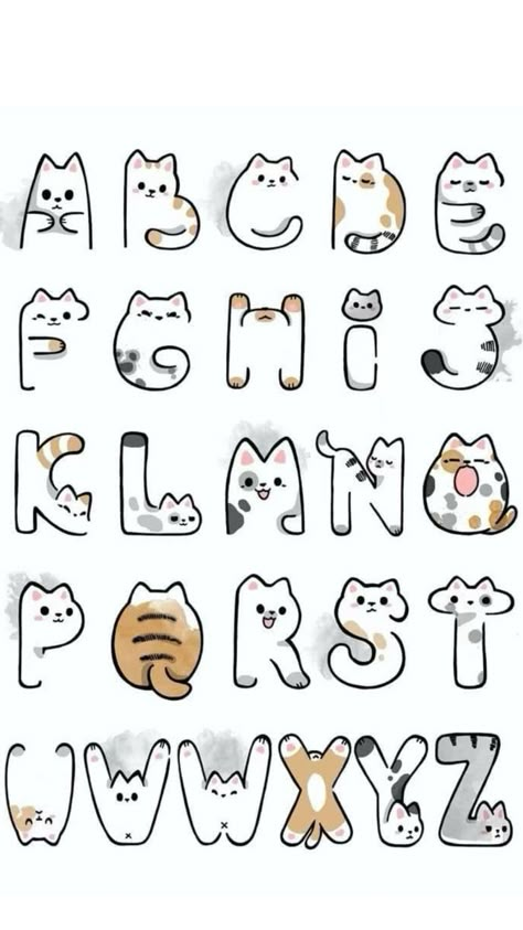 Paper Cats, Different Alphabet, Chubby Puppies, Different Alphabets, Pusheen Cute, Notebook Doodles, Hello Kitty Tattoos, Cute Alphabet, Cute Easy Doodles