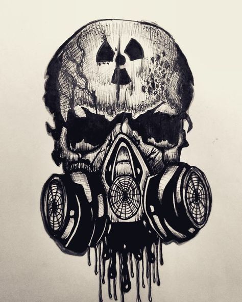 Skull With Gas Mask Tattoo, Skull Gas Mask Tattoo, Radioactive Tattoo, Gas Mask Tattoo Design, Skull Mask Tattoo, Skull Design Drawing, Radioactive Art, Skull Gas Mask, Gas Mask Drawing