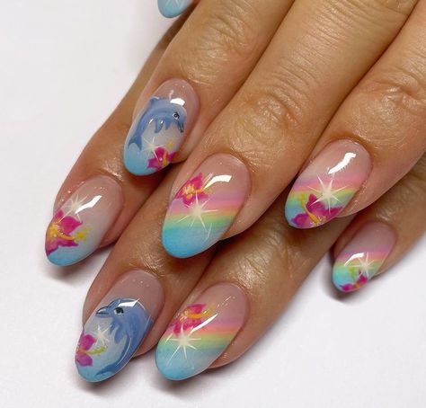 Frutiger Aero Nails, Flower Pizza, Gemstone Nails, No Ordinary Girl, Colorful Nail, Summery Nails, Her Nails, Really Cute Nails, Soft Nails