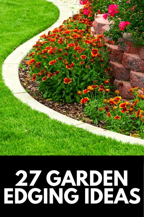 Garden edging creates a sleek, uniform, and clean look in a home's landscape. In this article, we cover 27 of our favorite garden edging ideas! Read more at OwnTheYard.com! Landscaping Trim Ideas, Landscaping Blocks Edging, Mow Over Lawn Edging Ideas, Flower Bed Edge Ideas, Landscape Pavers Edging, Flower Bed Edging Ideas Garden Borders, Garden Borders Edging Cheap, Landscape Boarder Ideas, Garden Boarders Ideas Lawn Edging