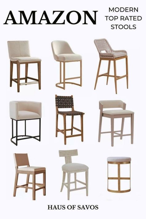 Modern Kitchen Stools, Modern Bar Stools Kitchen, Kitchen Counter Chairs, Modern Kitchen Bar, Stool Ideas, Chairs For Kitchen Island, Organic Modern Kitchen, White Counter Stools, Counter Stools With Backs