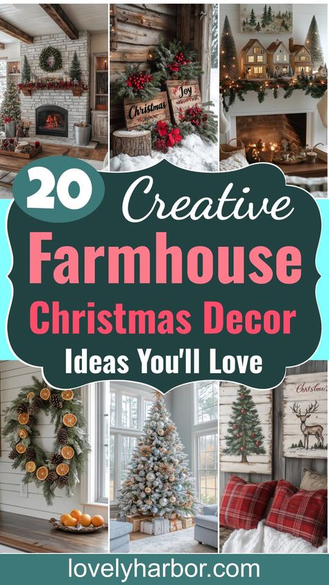 Transform your holiday with charming farmhouse Christmas decor ideas that make your home cozy and inviting. Perfect for a memorable 2024 season! Farm Theme Christmas Decor, Christmas Country, Country Christmas Decorations Farmhouse, Farm Christmas, Farmhouse Christmas Decor Ideas, Christmas Fireplace Mantels, Natural Christmas Decor, Cozy Christmas Decor, Farmhouse Christmas Tree