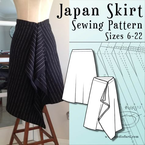 Studio Faro | The Japan Skirt - no block required! Rectangle Skirt, Japan Skirt, Skirts Patterns, Knitting Blocking, Skirt Sewing Pattern, Skirt Patterns, Skirt Sewing, Twist Pattern, Twist Top