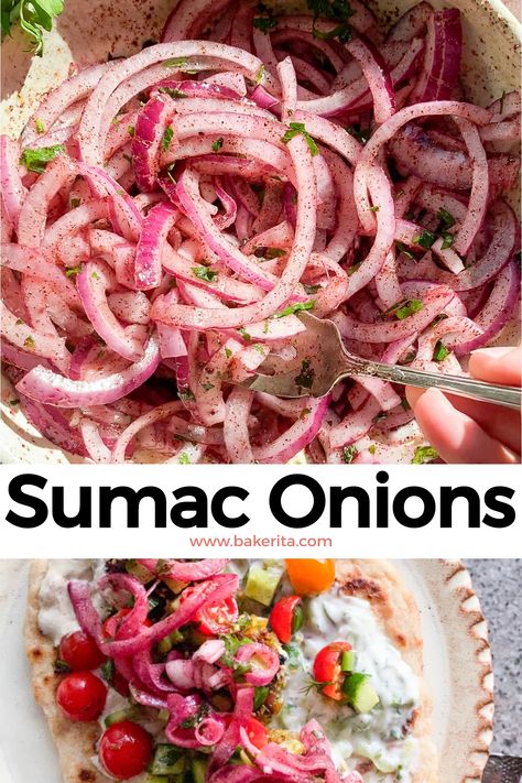 Sumac onions are a delightful addition to salads, wraps, veggies, and bowls, offering a burst of tangy flavor. You only need 5 minutes and 6 ingredients! Sumac Recipes, Sumac Onions, Gluten Free Flatbread, Gluten Free Sides, Seasonal Salad, Light Meals, Vegetarian Protein, Veggie Wraps, Vegetable Casserole