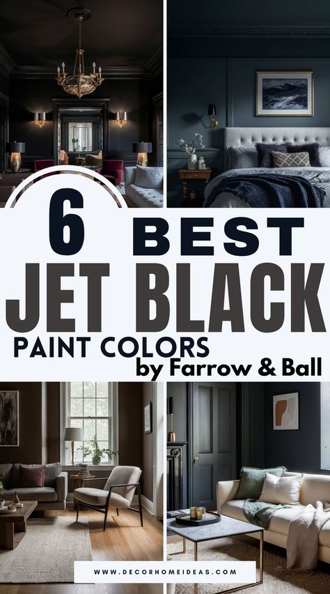 Unveil the 6 best jet black paint colors by Farrow & Ball, each offering depth, drama, and sophistication. Learn how these striking shades vary in undertone and finish, making them ideal for walls, trims, or statement pieces. Which of these bold blacks will be your favorite? Black Paint Colors, Accent Wall Paint Colors, Black Painted Walls, Behr Colors, Black Paint Color, Black Accent Walls, Behr Paint Colors, Accent Wall Colors, Accent Wall Paint