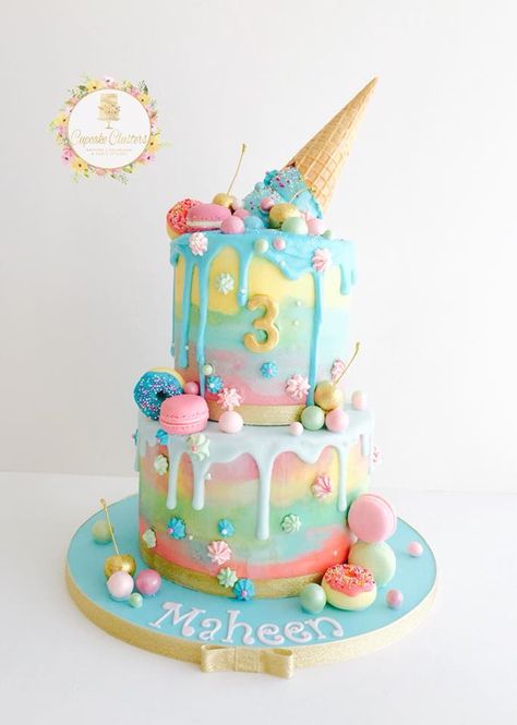 Ice Cream Rainbow Cake, Forever Sweet Birthday Cake, Candy Cake 2 Tier, 2 Tier Rainbow Cake, 2tier Cake, Candy Theme Cake, Vegetable Garden Cake, Donut Birthday Cake, Sweet Birthday Cake