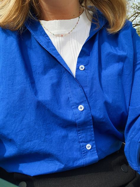 Electric Blue Blouse Outfit, Electric Blue Top Outfit, Electric Blue Outfit, Blue Blouse Outfit, Korea Outfits, Blue Top Outfit, Blue Outfit, Blouse Outfit, Blue Blouse