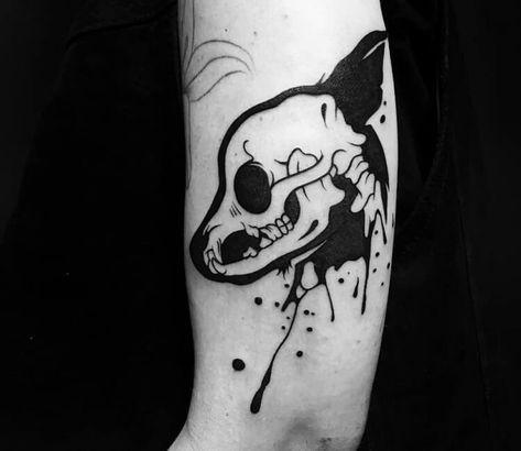 Dog skull tattoo by Roy Tsour Chihuahua Skull Tattoo, Skull Dog Tattoo, Skeleton Dog Tattoo, Dog Skeleton Tattoo, Dog Skull Tattoo, Skull Dog Art, Black Dog Tattoo, Punisher Skull Tattoo, Owl Skull Tattoos