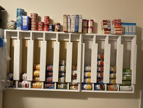 Wall Can Storage Pantries, Wall Mounted Can Organizer, Can Rack Organizer Diy, Diy Can Organizer Food Storage, Diy Can Organizer For Pantry Wood, Big Blank Wall, Can Organizers, Wand Organizer, Pantry Wall