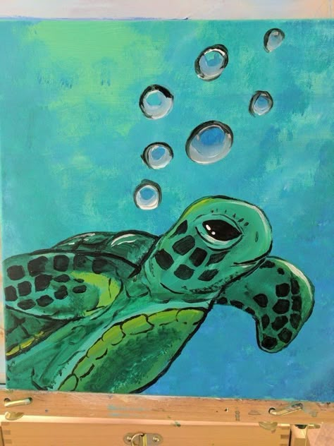 Sea Turtle Painting, Simple Canvas Paintings, Cute Canvas Paintings, Turtle Painting, Canvas Drawings, Easy Canvas Art, Easy Canvas Painting, Soyut Sanat Tabloları, Canvas Painting Diy