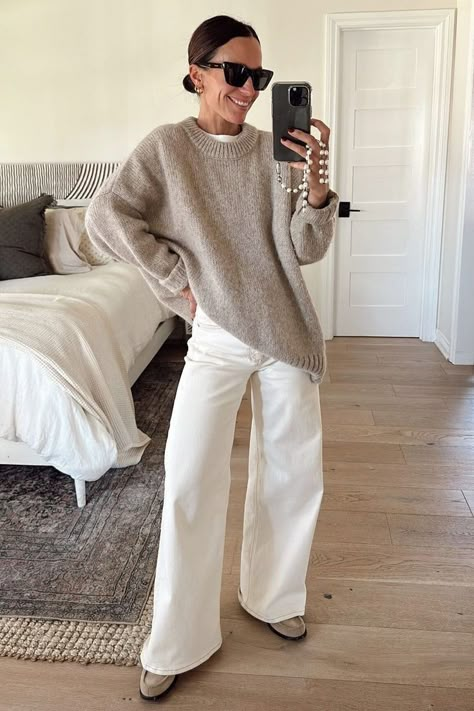 I’ve always loved the look of a loafer: chic, effortless, and elevated. And to add to it, I’ve always envisioned so many different outfits while wearing them: straight leg jeans and an oversized sweater, wide-legged cropped jeans and a sweater, with an easy throw-on-and-go maxi dress, and paired with comfortable off duty pants and a pullover as the ultimate way to elevate them. I’m sharing 4 different ways I’ve worn them recently here! Loafer Winter Outfit, Cropped Wide Leg Jeans Outfit Winter, Pants And Sweater Outfit, Wide Leg Jeans Outfit Winter, Wide Leg Jeans Outfit, Wide Leg Pants Outfit, Winter Pants Outfit, Jeans Outfit Winter, Cropped Wide Leg Jeans