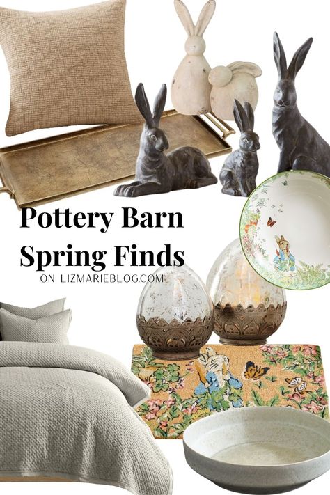 Liz Marie Fall Mantle, Pottery Barn Colors 2022, Eclectic Cottage Decor, Pottery Barn Easter, Eclectic Cottage, Bunny Figurines Home Decor, Liz Marie Blog, Spring Bedroom, Grand Rapids Michigan