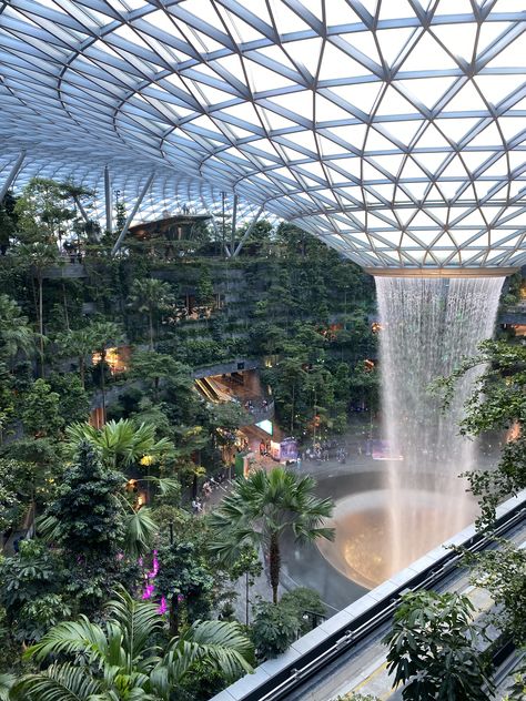 Jewel Changi Airport Photoshoot, Unreal Places, Jewel Changi Airport, Singapore Vacation, Changi Airport, Airport Photos, Ootd Inspo, Roof Structure, Top Floor