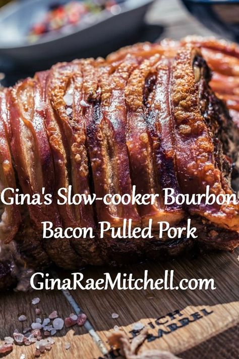 Winter demands those slow-cooked all day comfort foods. Try my slow-cooker bourbon bacon pulled pork. #crockpotdinners #pulledpork #bourbonrecipes #bacon #crockpotrecipes #instantpot Pulled Pork Slow Cooker Coke, Bourbon Pork, Pulled Pork Recipe Slow Cooker, Bourbon Bacon, Bourbon Recipes, Pulled Pork Recipe, Pork Recipes Easy, Crockpot Pulled Pork, Slow Cooker Tacos