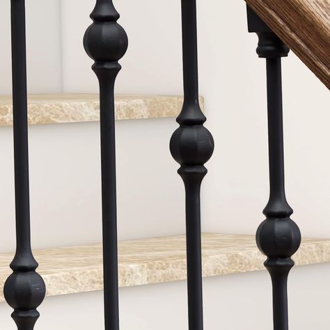 RELIABILT 43-in x 0.625-in Satin Black Wrought Iron Stair Baluster (3-Pack) Lowes.com Wrought Iron Balusters, Wrought Iron Stair Balusters, Staircase With Iron Balusters, Square Iron Balusters, Wood And Metal Stair Railing Iron Balusters, Iron Stair Balusters, Wrought Iron Stair Railing, Stair Balusters, Iron Stair Railing