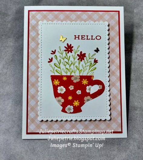 Tea Boutique, Tea Cup Card, Cafe Cards, Boutique Cards, Paper Crafting Ideas, Coffee Cards, Hello Cards, Stampin Up Catalog, Stamping Up Cards