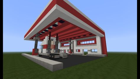 Cool gas station. -Spencer Minecraft Build Hacks, Minecraft Modern City, Minecraft City Buildings, Minecraft Interior, Minecraft Interior Design, Minecraft Modern, Easy Minecraft Houses, Cool Minecraft Creations, Cute Minecraft Houses