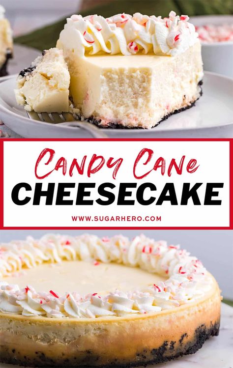 Cheesecake Recipes Peppermint, Candy Cane Cheesecake Recipes, Oreo Crusted Cheesecake, Candy Cane Cheesecake, Peppermint Cheesecake Recipes, Peppermint Cheesecake Bars, Sugar Cookie Cheesecake, Christmas Cheesecake Recipes, Christmas Cheesecake