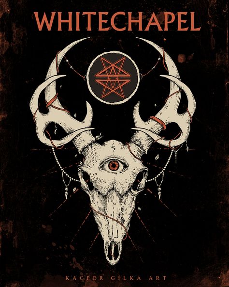 Careers Whitechapel Band, Metallica Tattoo, Rock Poster Art, Adobe Photoshop Design, Heavy Metal Art, Print Design Art, Deer Skull, Metal T Shirts, Skull Sticker