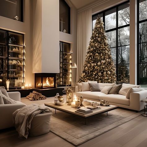 Interior Design Christmas Decor, Christmas Decor Luxury, Modern House Christmas Decor, Christmas Home Interior, Winter Living Room Decor Cozy, Christmas Decor Ideas For Living Room, Christmas House Interior, Christmas Architecture, Interior Design Christmas