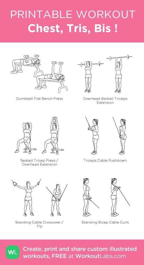 Chest, Tris, Bis ! Bis Workout, Bike Workouts, Chest Workout Women, Swimming Workouts, Gear Bicycle, Workout Labs, Printable Workout, Gym Workout Plan For Women, Arm Workout Women