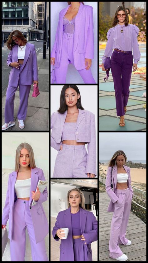 Purple Outfit Inspo Aesthetic, Purple Graduation Outfit, Classy Purple Outfits, Pastel Business Outfit, Purple Business Casual, Pastel Purple Outfit Ideas, Purple Business Outfit, White Purple Outfit, Lavender Blazer Outfit